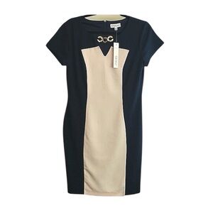 Luxology Dress Size Small Sheath Career Navy Blue White Nautical